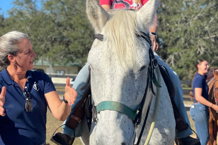 woman receiving a riding lesson